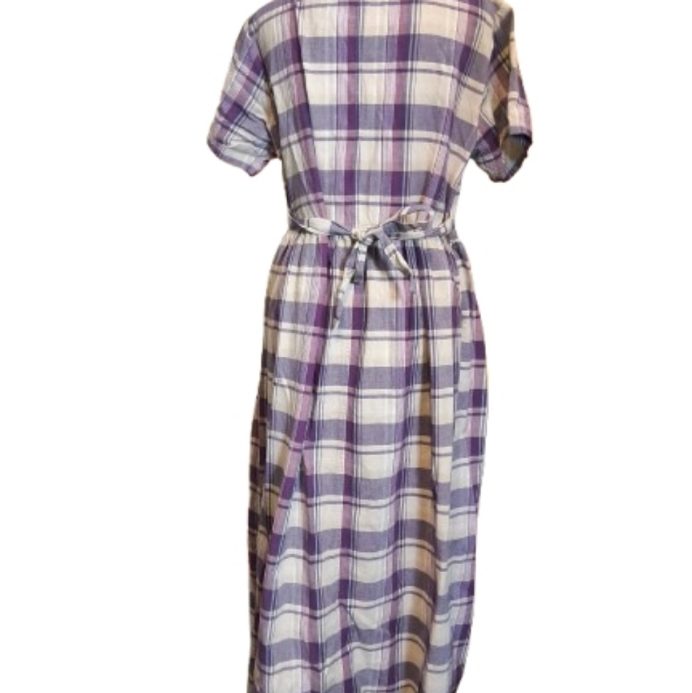 Vintage Y2K Purple Plaid Prairie Dress Cottagecore Button Front Midi Cotton Sz L - Picture 4 of 9